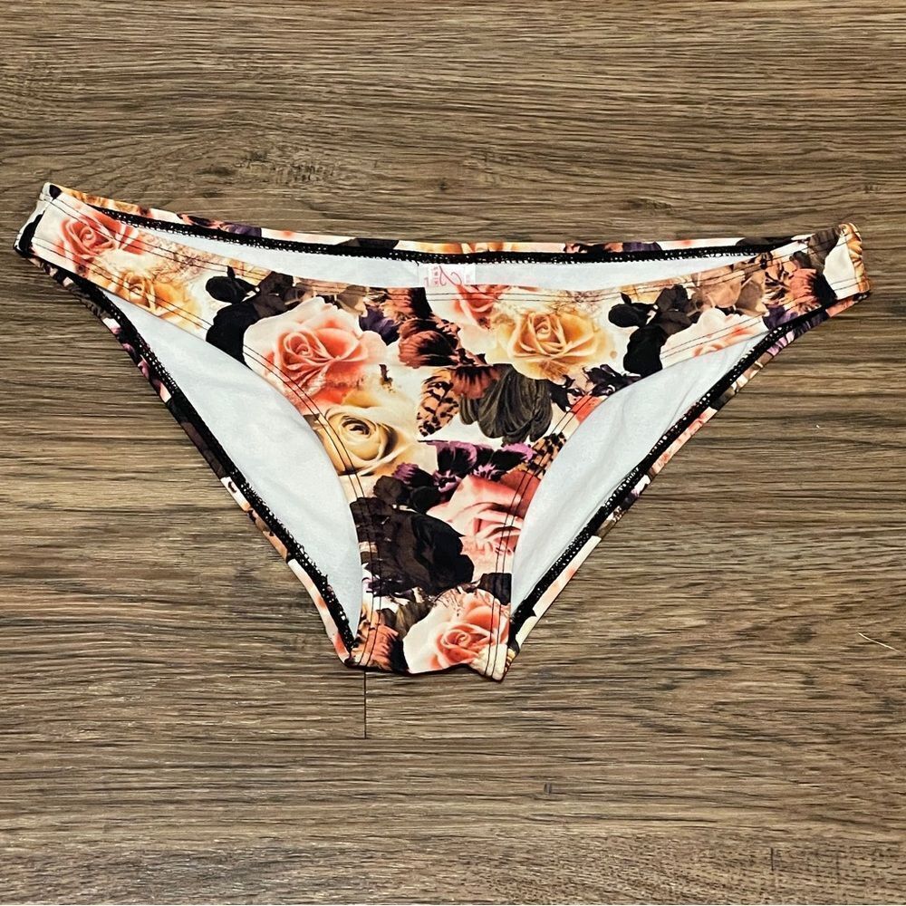 2 Chillies Swimwear Bikini Floral Bottom Cream Coral Brown Tan Size 6